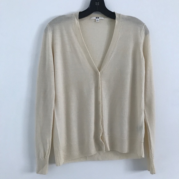 Uniqlo Wool Cardigan Sweater V Neck Button Long Sleeve Womens M - Picture 1 of 9